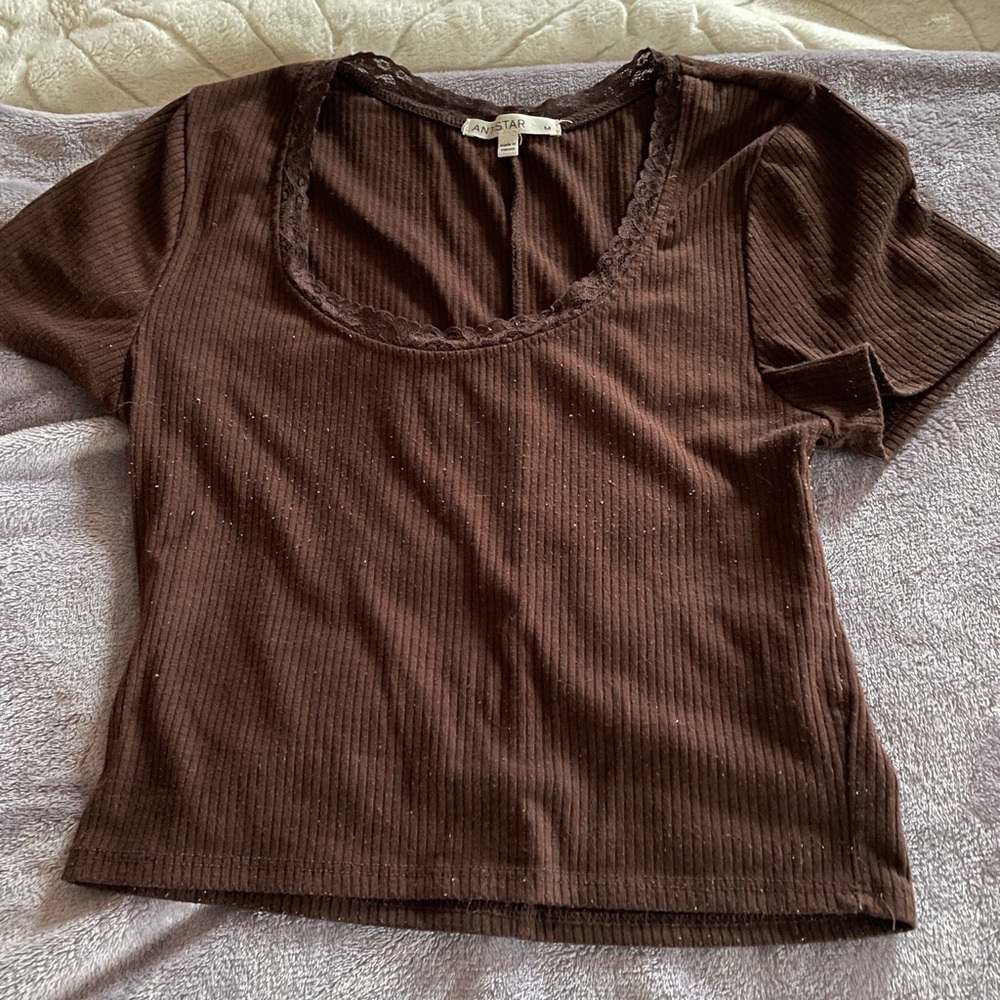 Brown Ribbed Women's Top